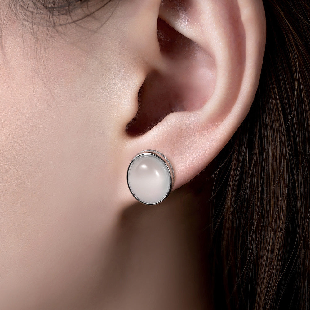 Bông tai nụ bạc S925 đá mã não chalcedony dáng oval