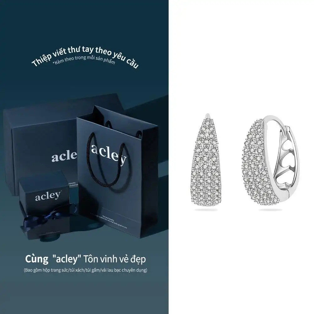Bông tai vòng bạc S925 đính đá zircon 5A bản dài