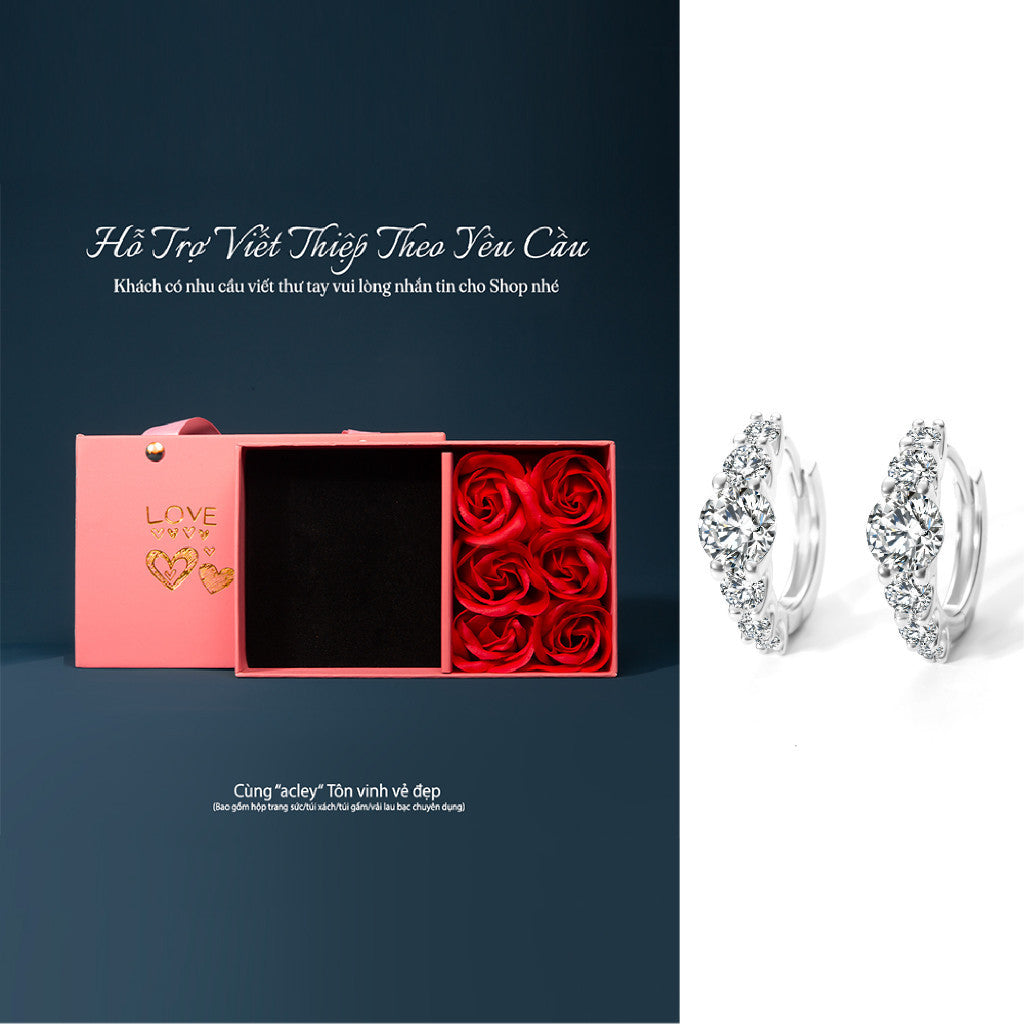 Bông tai vòng bạc S925 đính đá Moissanite viên chủ
