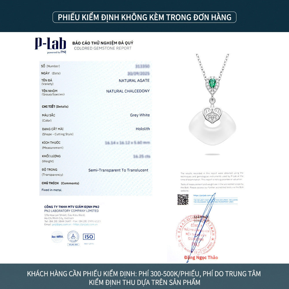 Dây chuyền bạc S925 mặt quạt đá mã não chalcedony