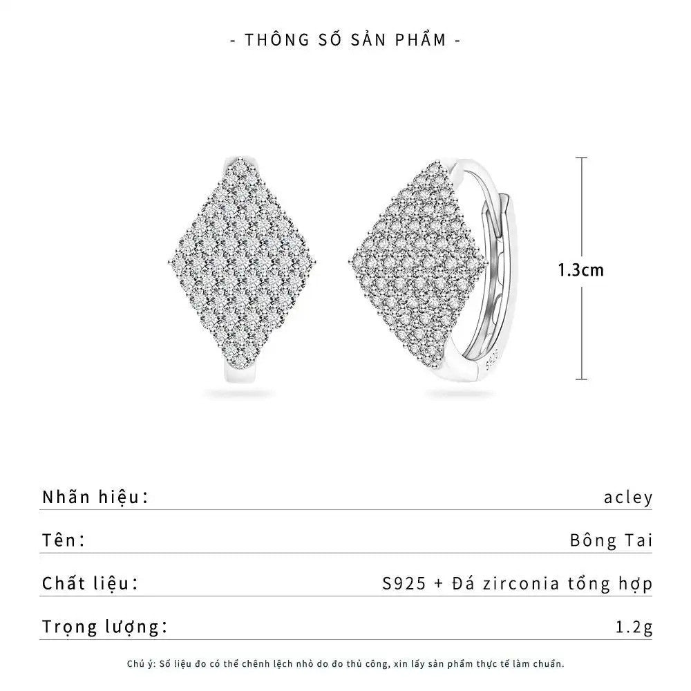 Bông tai vòng bạc S925 hình thoi đính đá zircon 5A