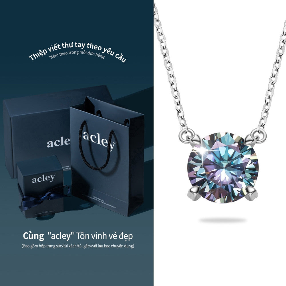 Dây chuyền bạc S925 đính đá Moissanite viên tròn bốn chấu
