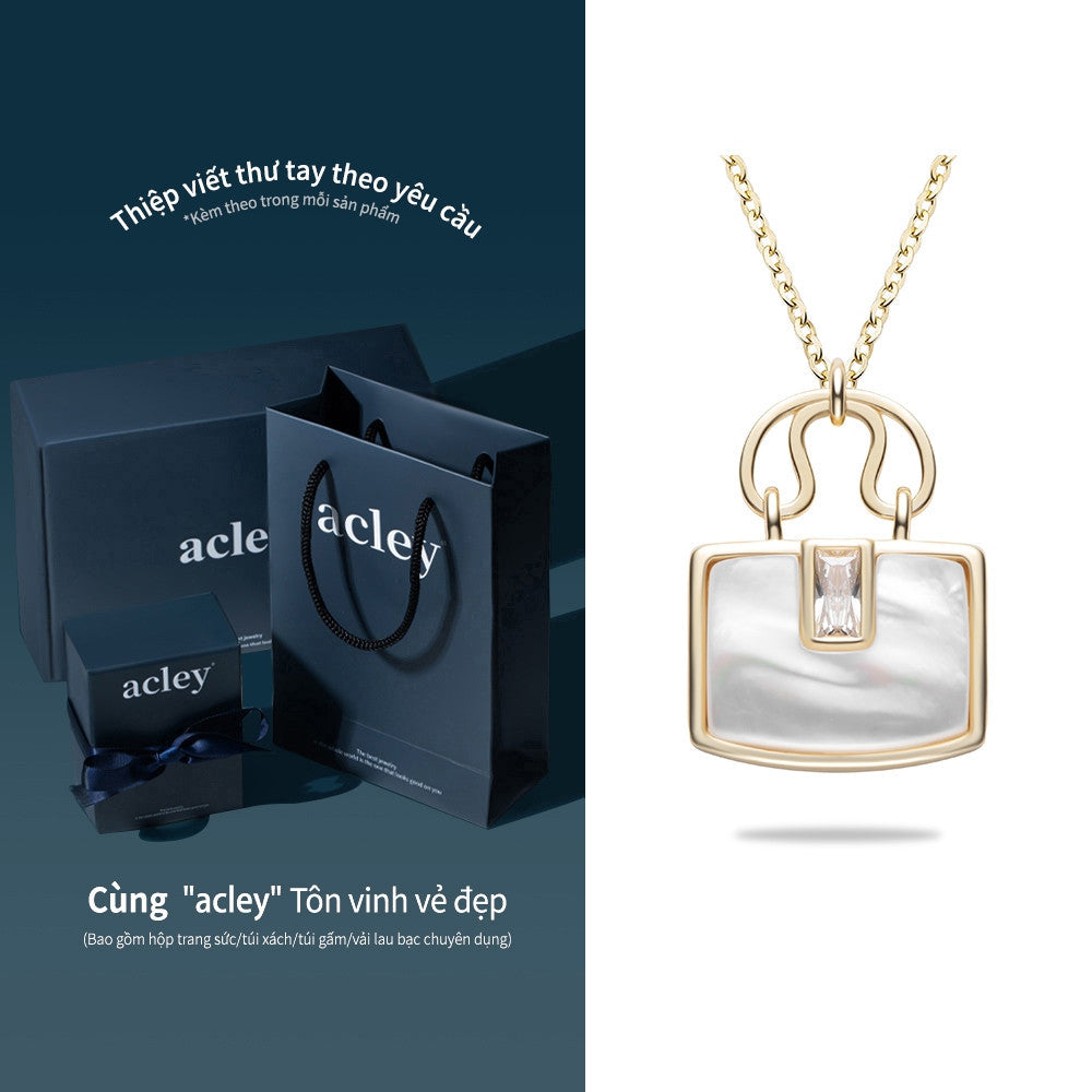 Dây chuyền bạc S925 mặt túi xách xà cừ trắng đính đá zircon 5A