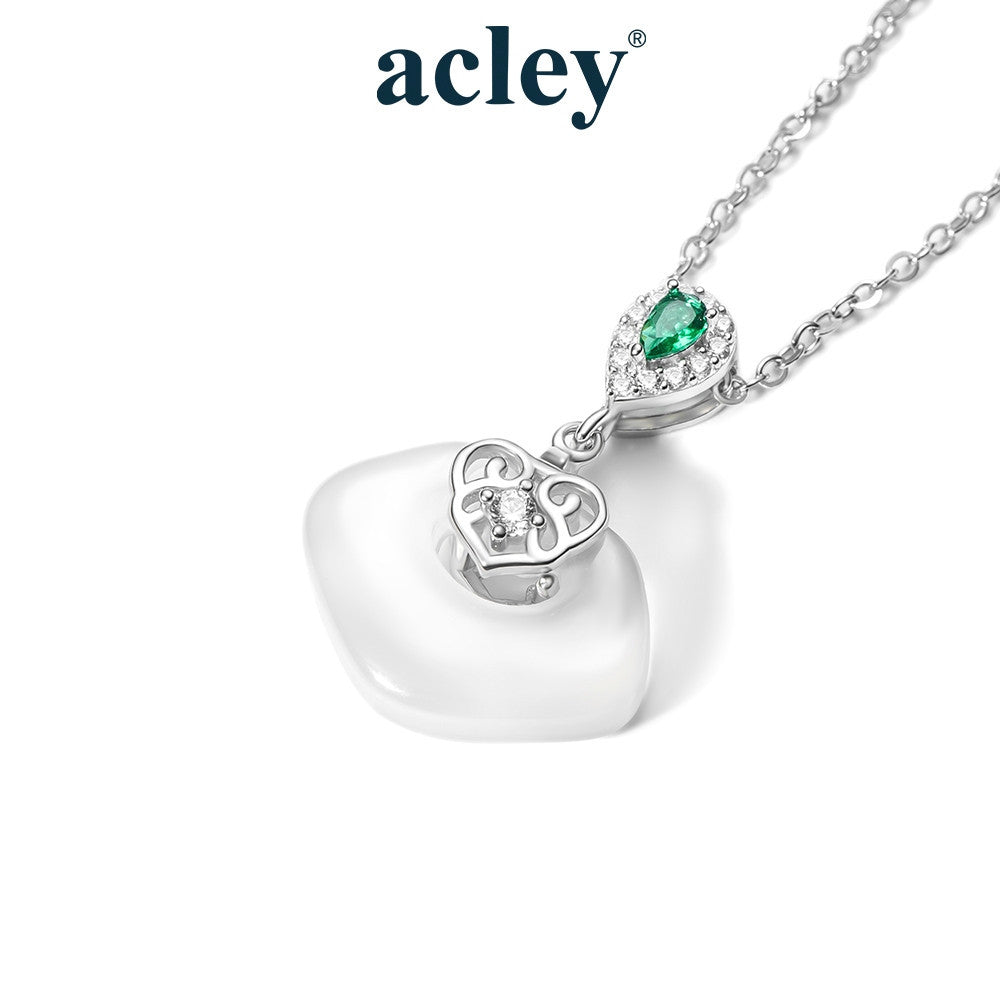 Dây chuyền bạc S925 mặt quạt đá mã não chalcedony