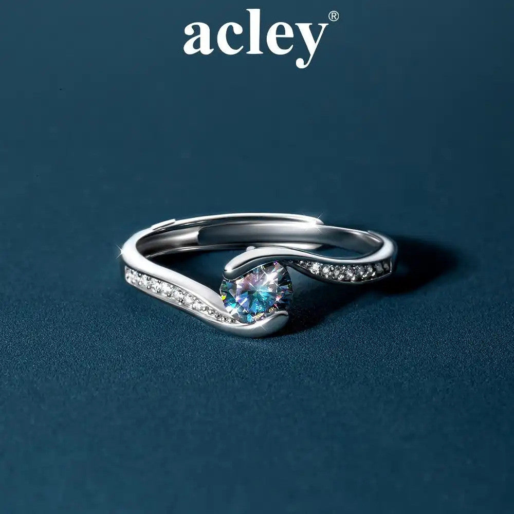Nhẫn bạc S925 dáng uốn lượn đính đá Moissanite
