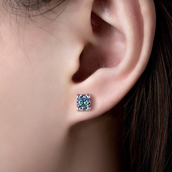 Bông tai nụ bạc S925 đính đá Moissanite dáng vuông