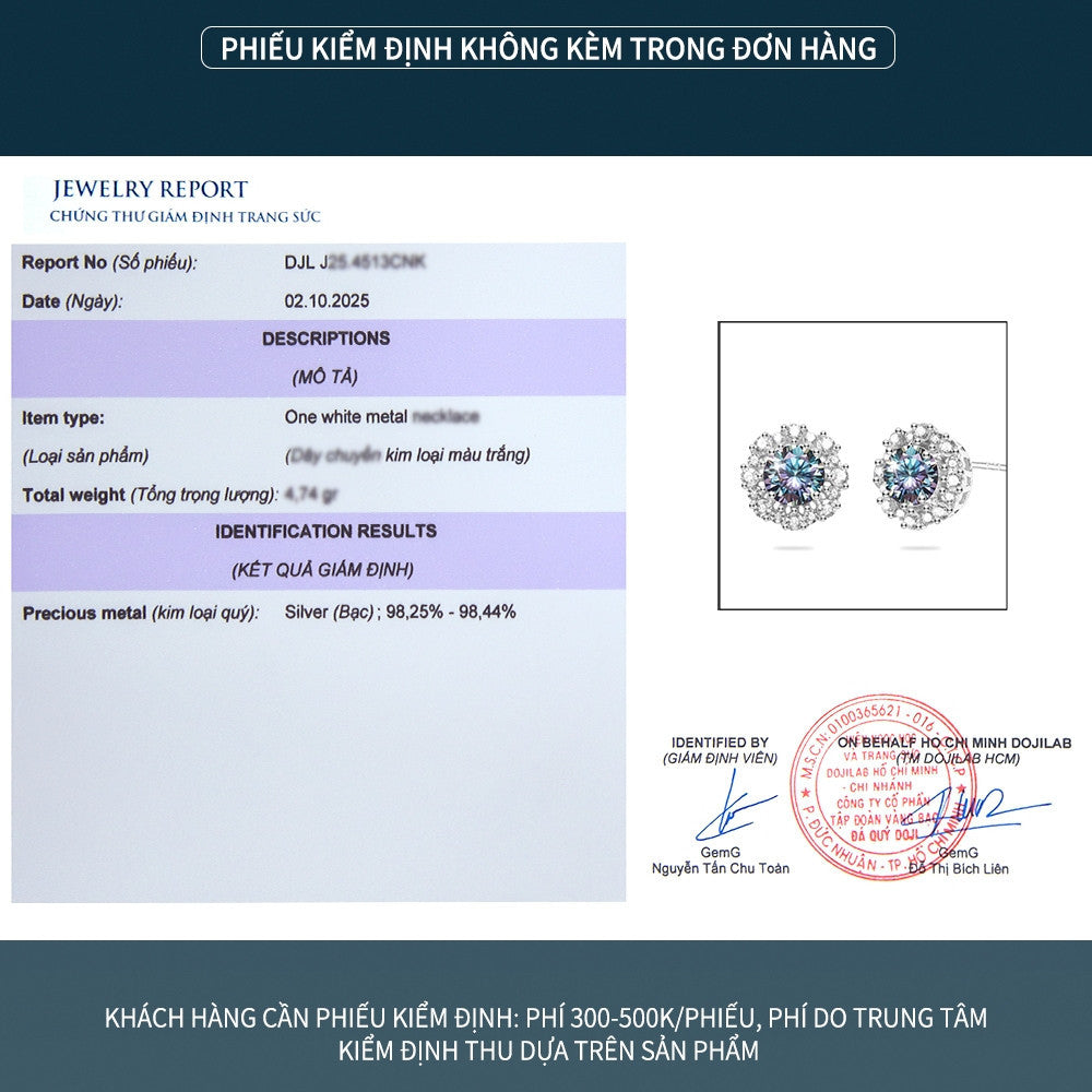 Bông tai bạc S925 đính đá Moissanite dáng hoa tròn