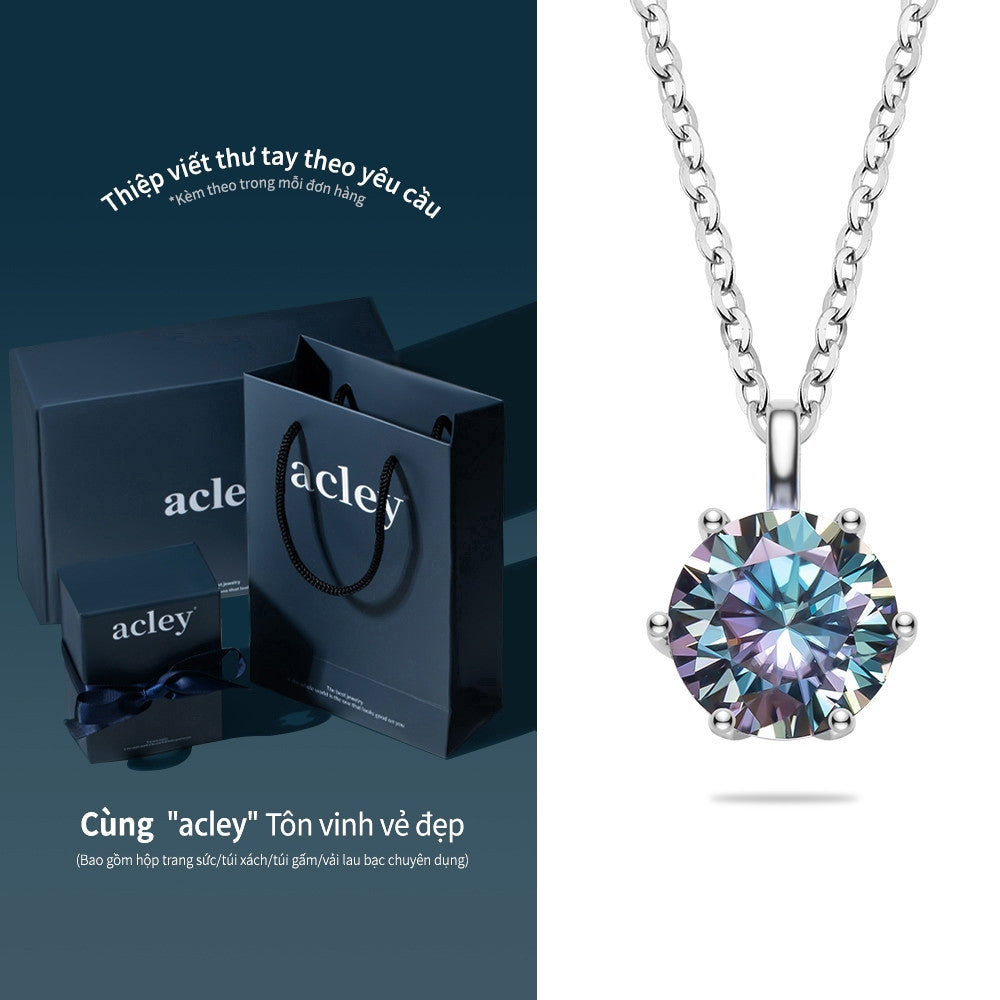 Dây chuyền bạc S925 đính đá Moissanite tròn sáu chấu