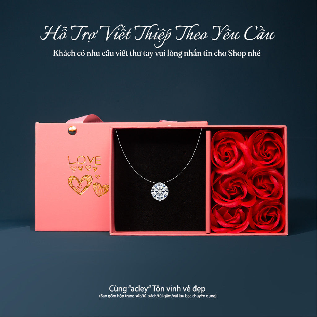 Dây chuyền bạc S925 đính 3 viên đá Moissanite tròn