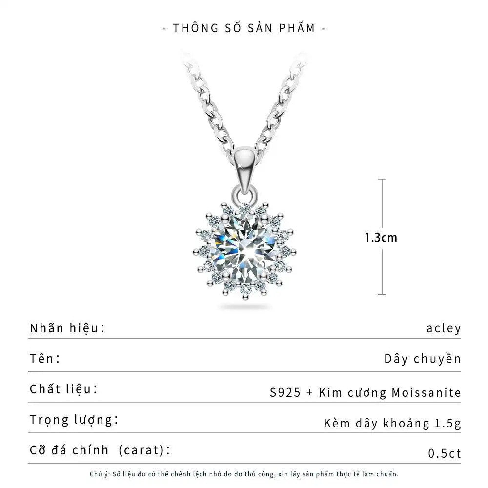 Dây chuyền bạc S925 đính đá Moissanite hình hoa
