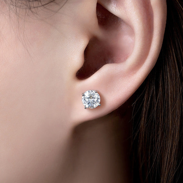 Bông tai bạc S925 đính đá moissanite dáng tròn 4 chấu