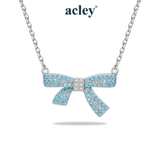 Dây chuyền nơ bạc S925 khảm đá turquoise