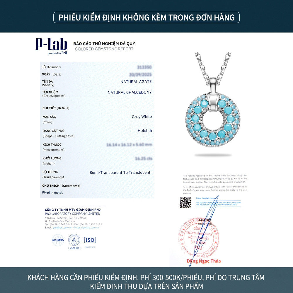 Dây chuyền bạc S925 mặt tròn đá turquoise