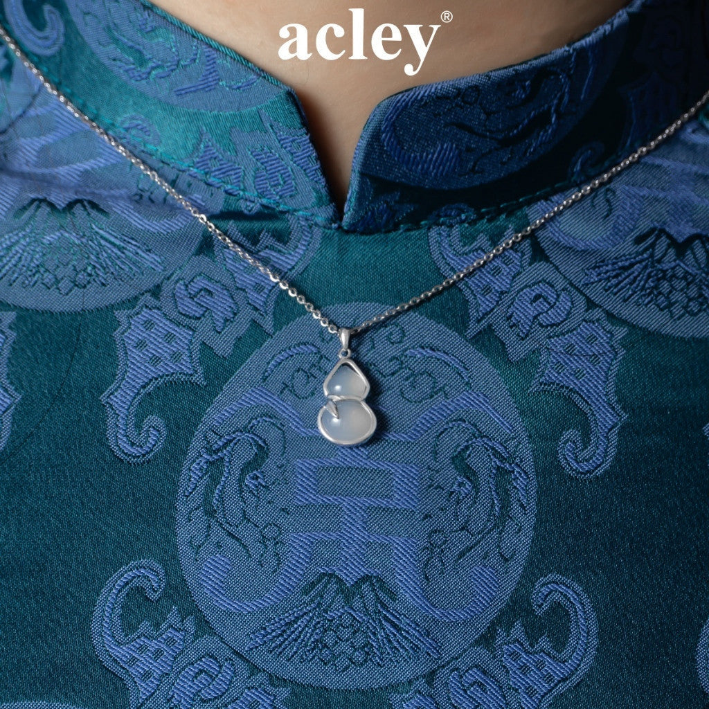 Dây chuyền bạc S925 mặt hồ lô đá mã não chalcedony