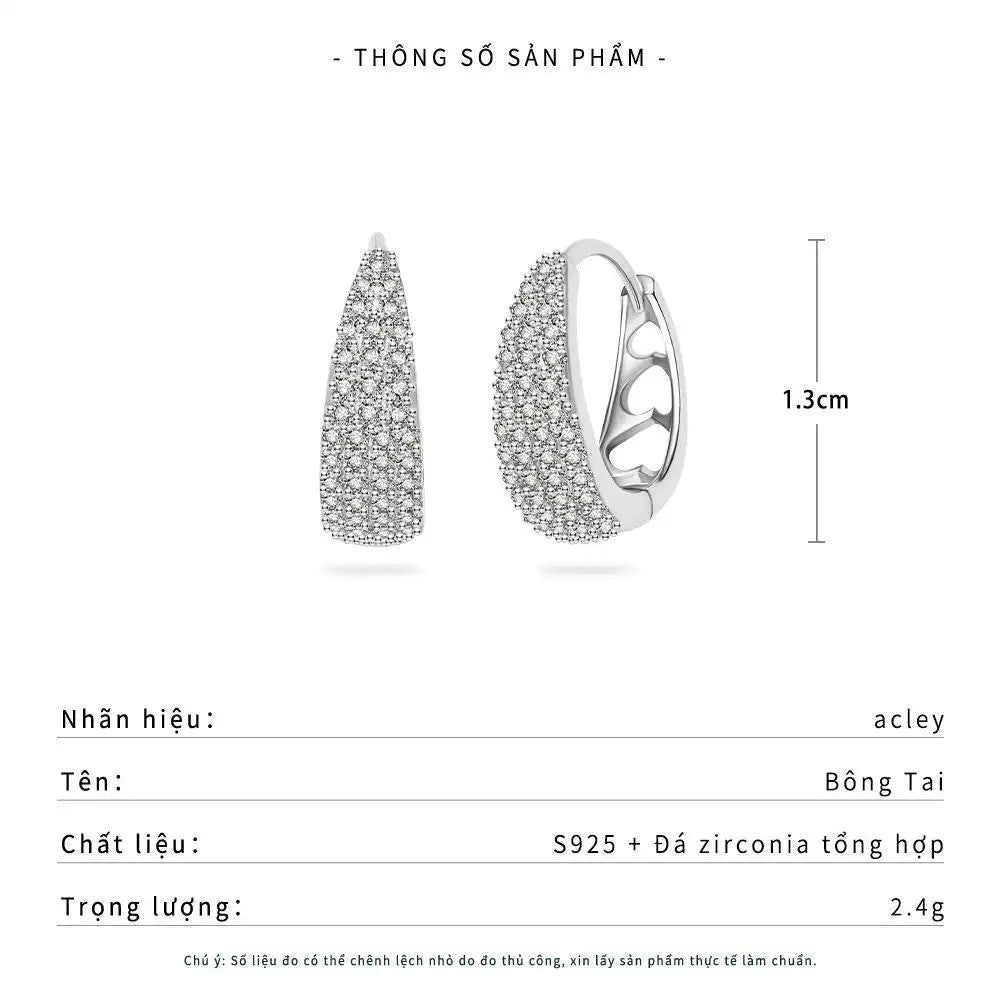 Bông tai vòng bạc S925 đính đá zircon 5A bản dài