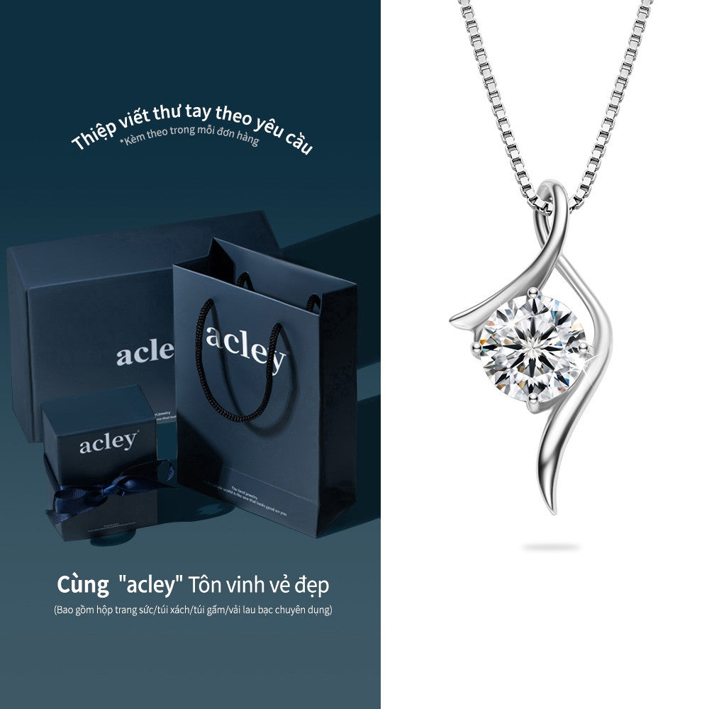Dây chuyền bạc S925 đính đá Moissanite dáng lượn sóng