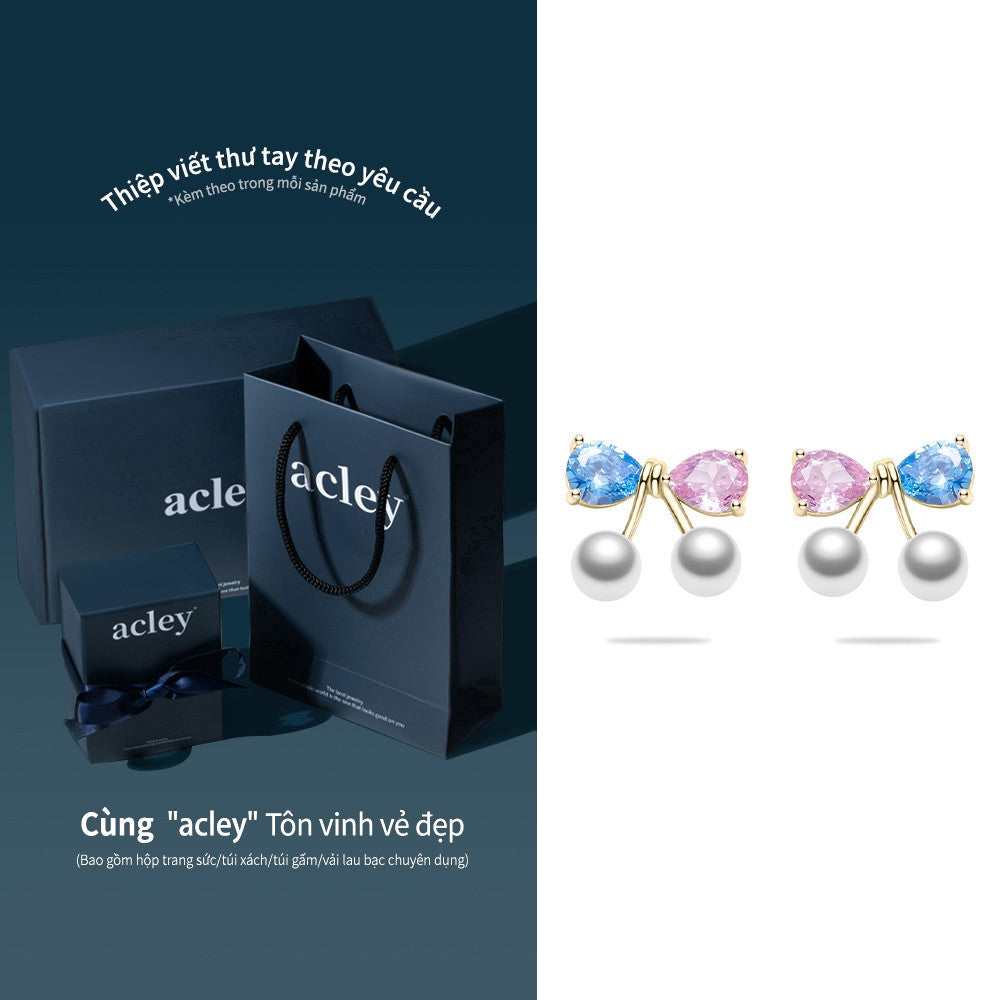 Bông tai bạc S925 nơ phối ngọc trai đính đá zircon 5A