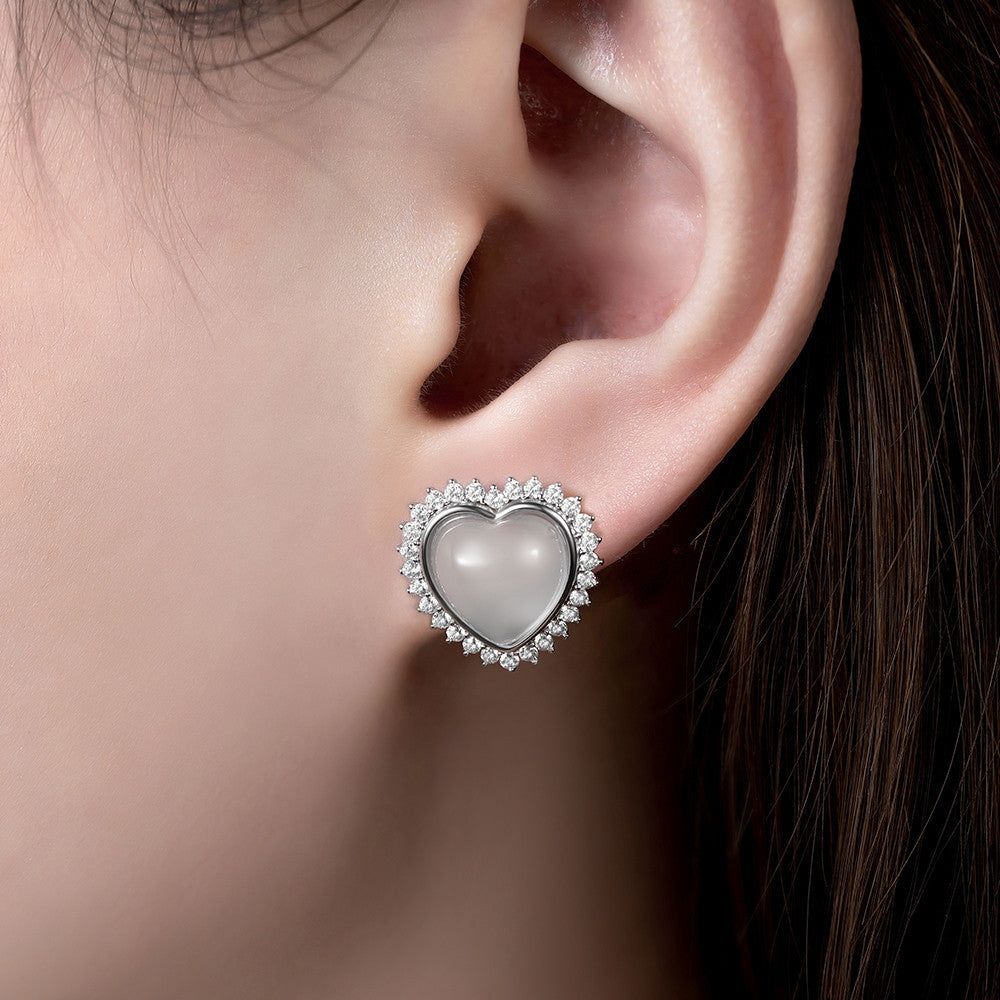 Dây chuyền bạc S925 mặt trái tim đá mã não chalcedony viền zircon 5A