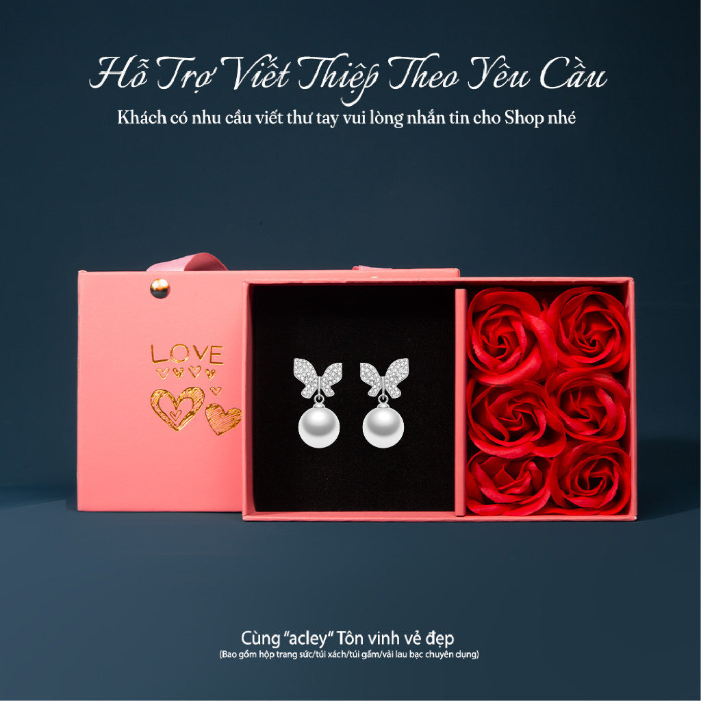 Bông tai bạc S925 hình bướm đính ngọc trai