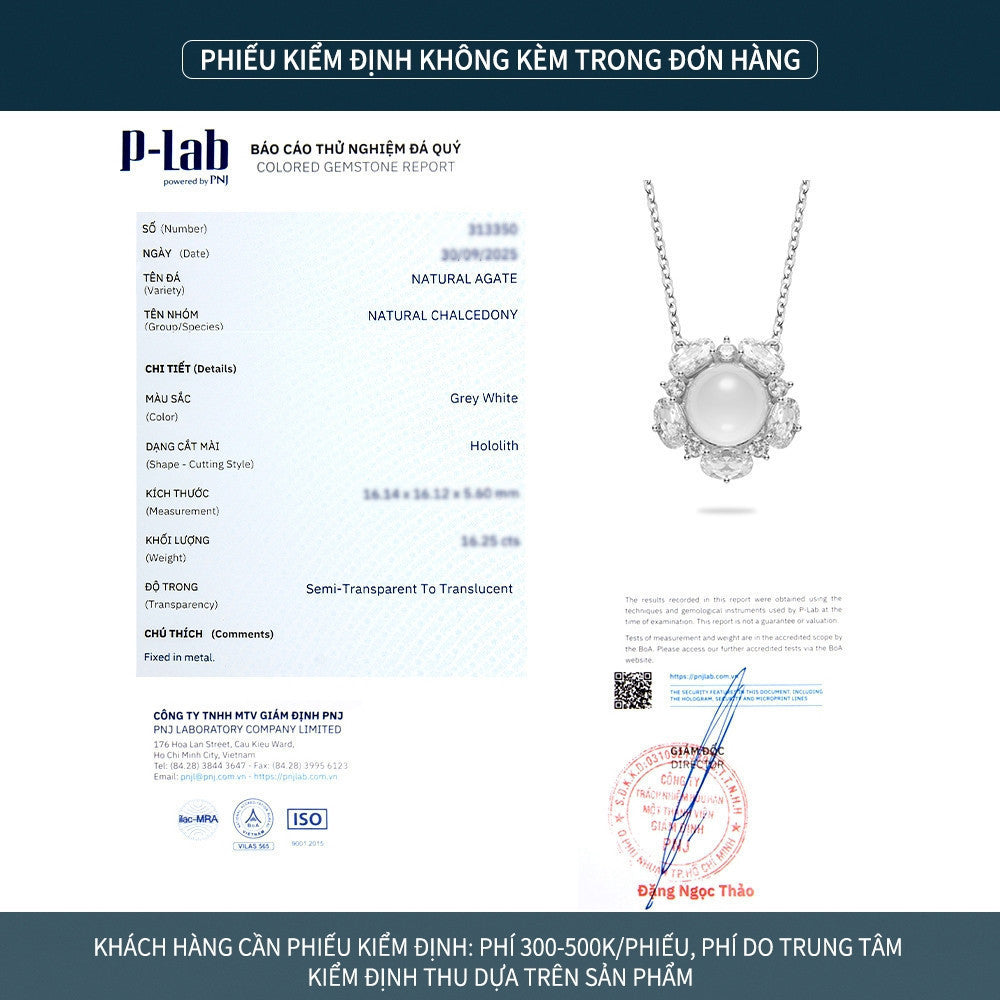 Dây chuyền bạc S925 mặt hoa đá mã não chalcedony viền zircon 5A