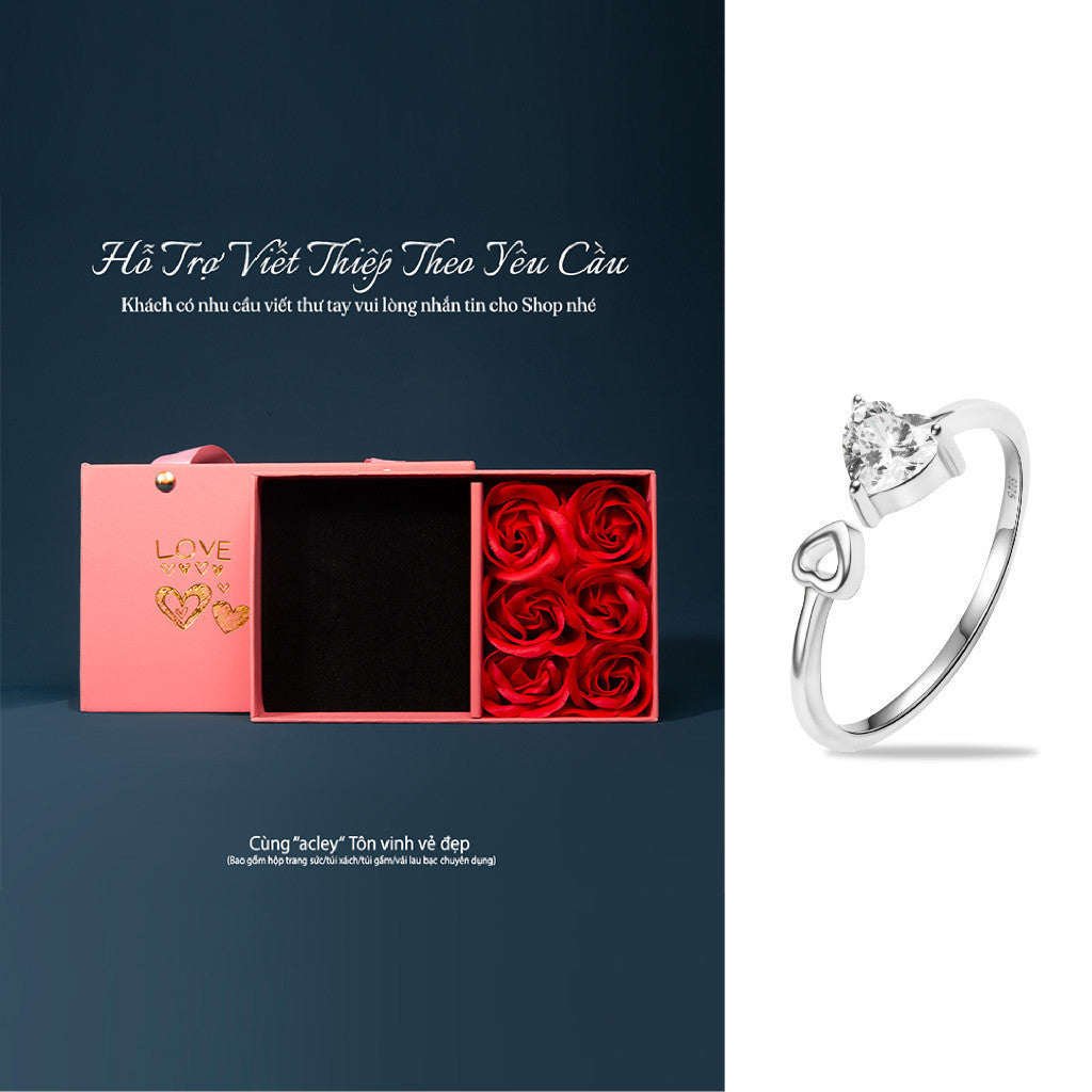 Nhẫn bạc S925 trái tim mở đính đá zircon 5A