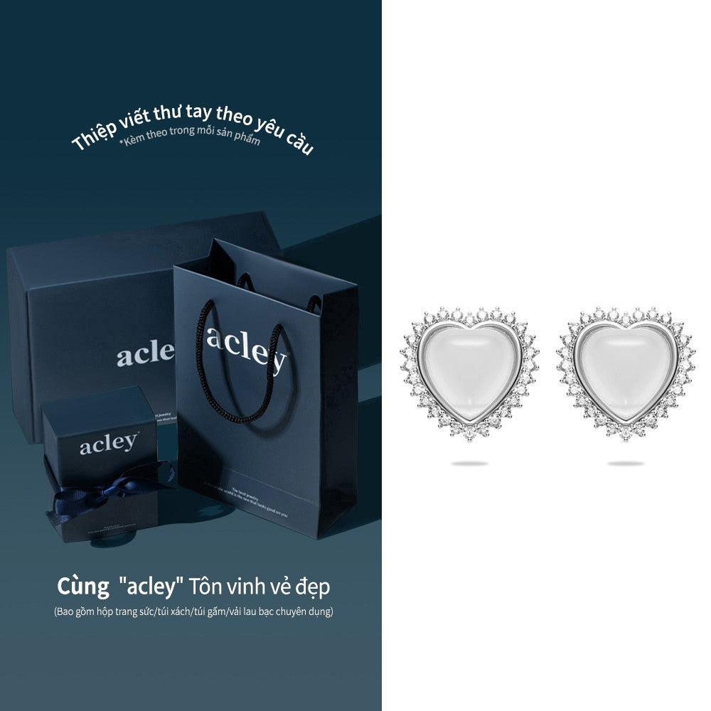 Dây chuyền bạc S925 mặt trái tim đá mã não chalcedony viền zircon 5A