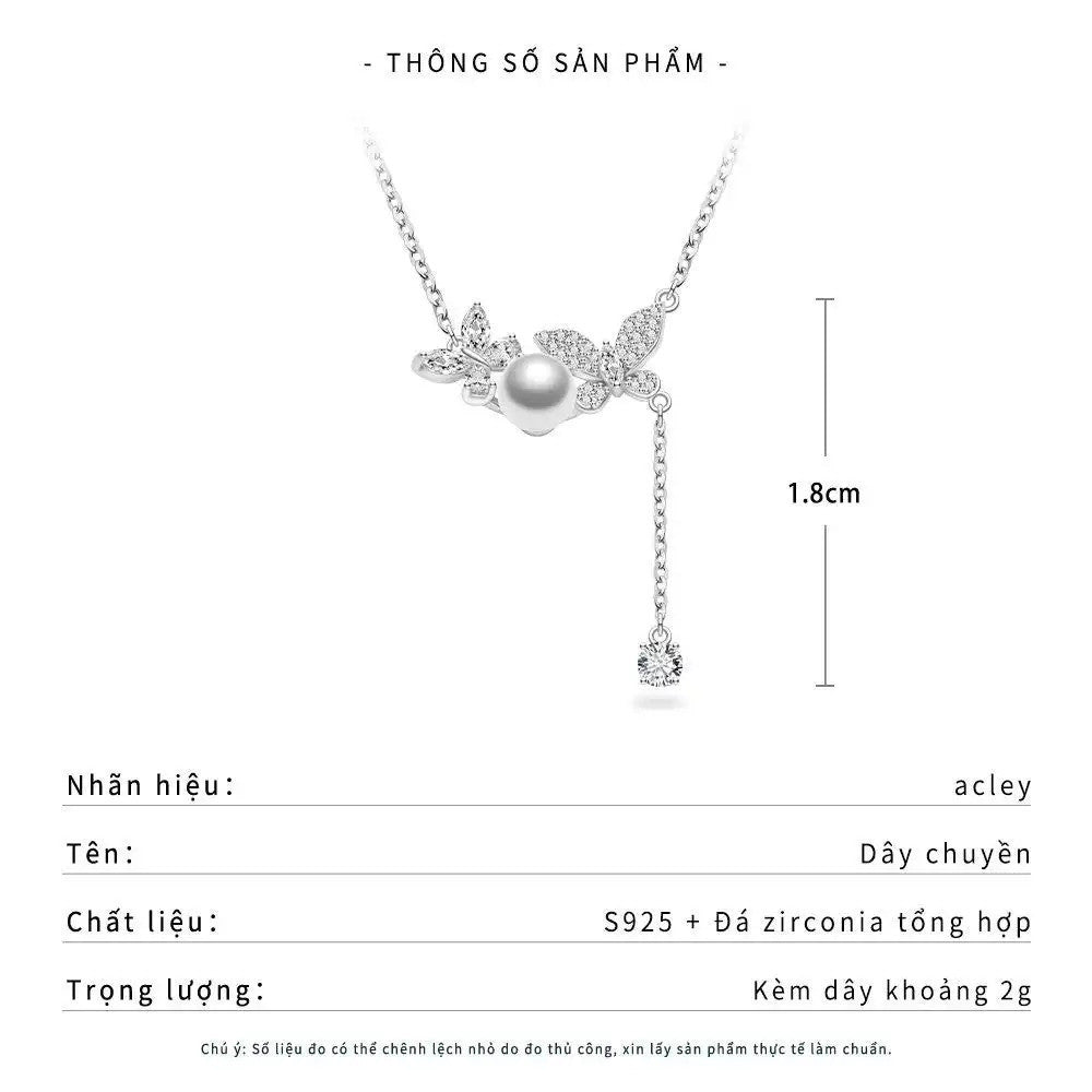 Dây chuyền bạc S925 hoa lá ngọc trai nước ngọt đính đá zircon 5A