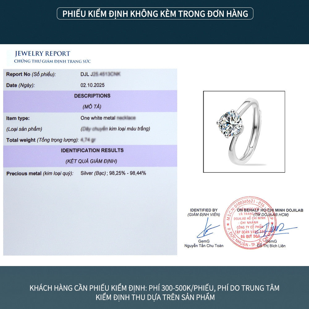 Nhẫn bạc S925 đính đá Moissanite tròn