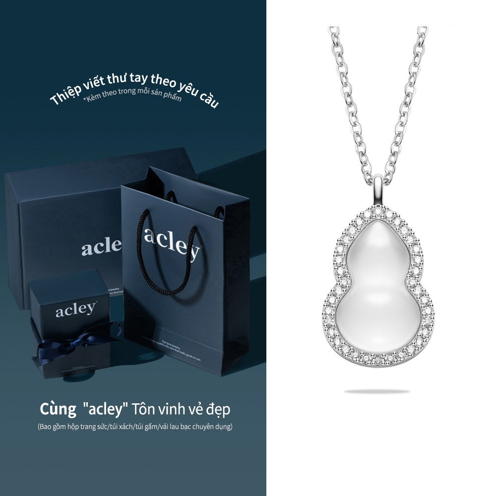 Dây chuyền bạc S925 mặt hồ lô mã não trắng đính đá zircon 5A