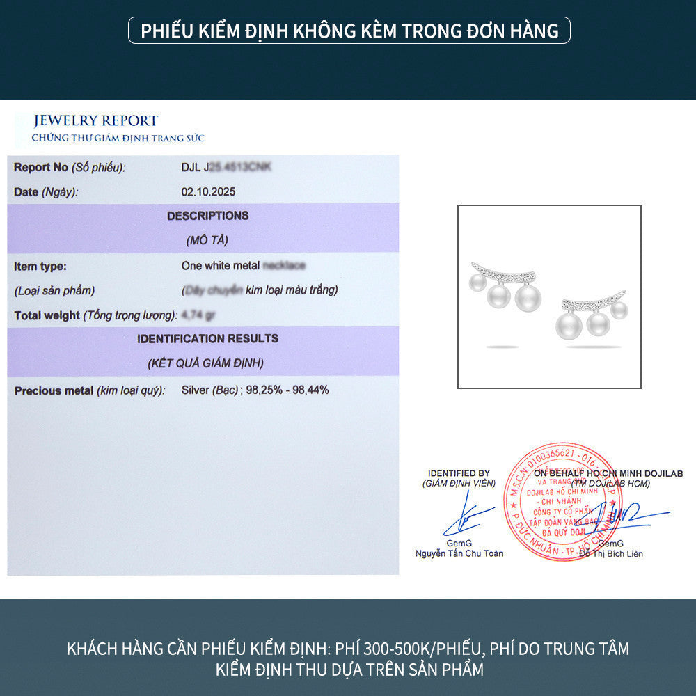 Bông tai bạc S925 dáng thanh cong đính ngọc trai nước ngọt