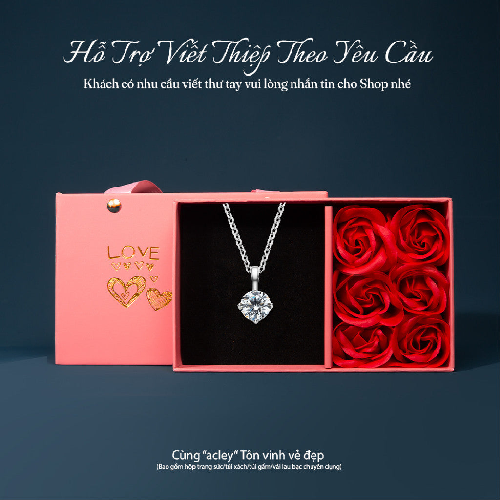 Dây chuyền bạc S925 đính đá Moissanite tròn bốn chấu