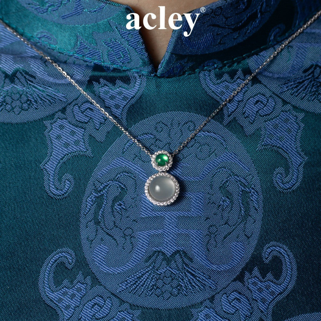 Dây chuyền bạc S925 mặt đá mã não chalcedony viền zircon 5A