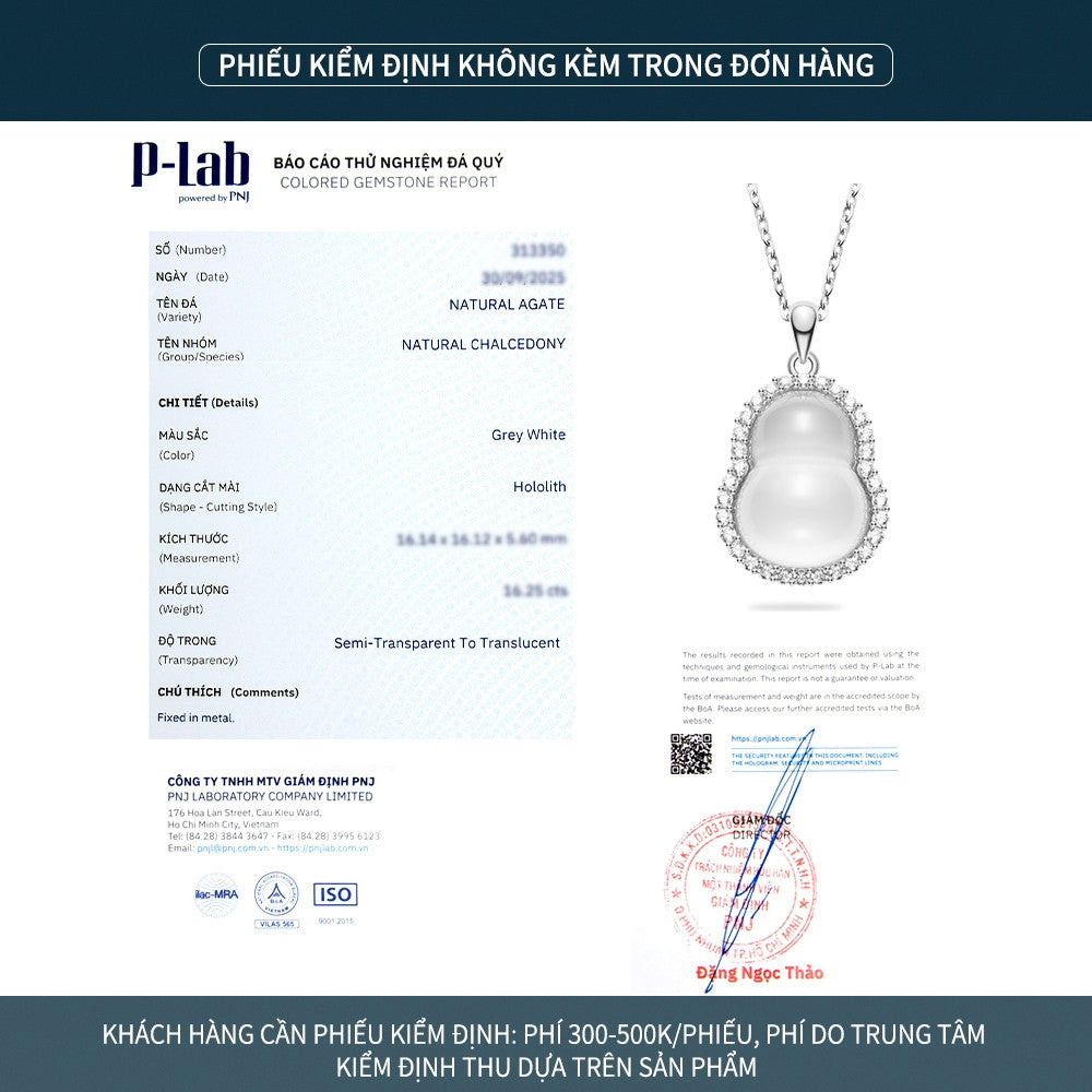Dây chuyền bạc S925 mặt hồ lô đá chalcedony viền zircon 5A