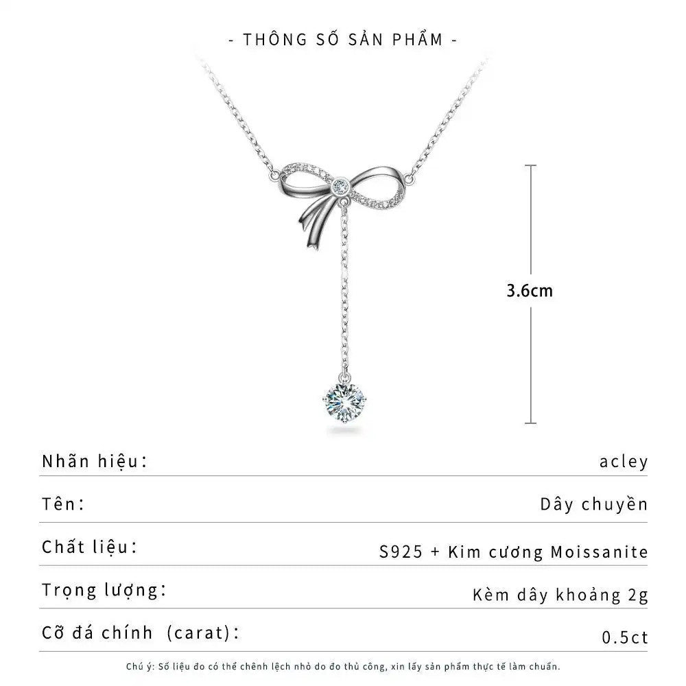 Dây chuyền nơ bạc S925 đính đá Moissanite