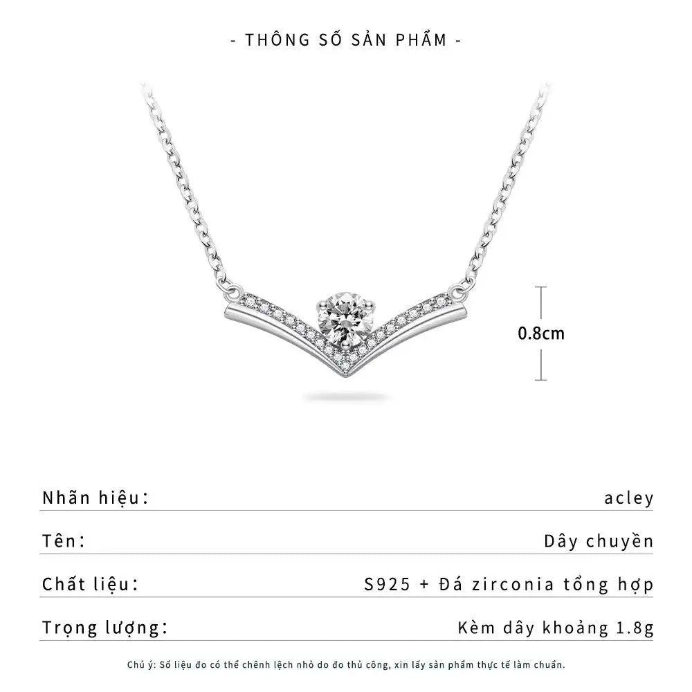 Dây chuyền bạc S925 chữ V đính đá zircon 5A