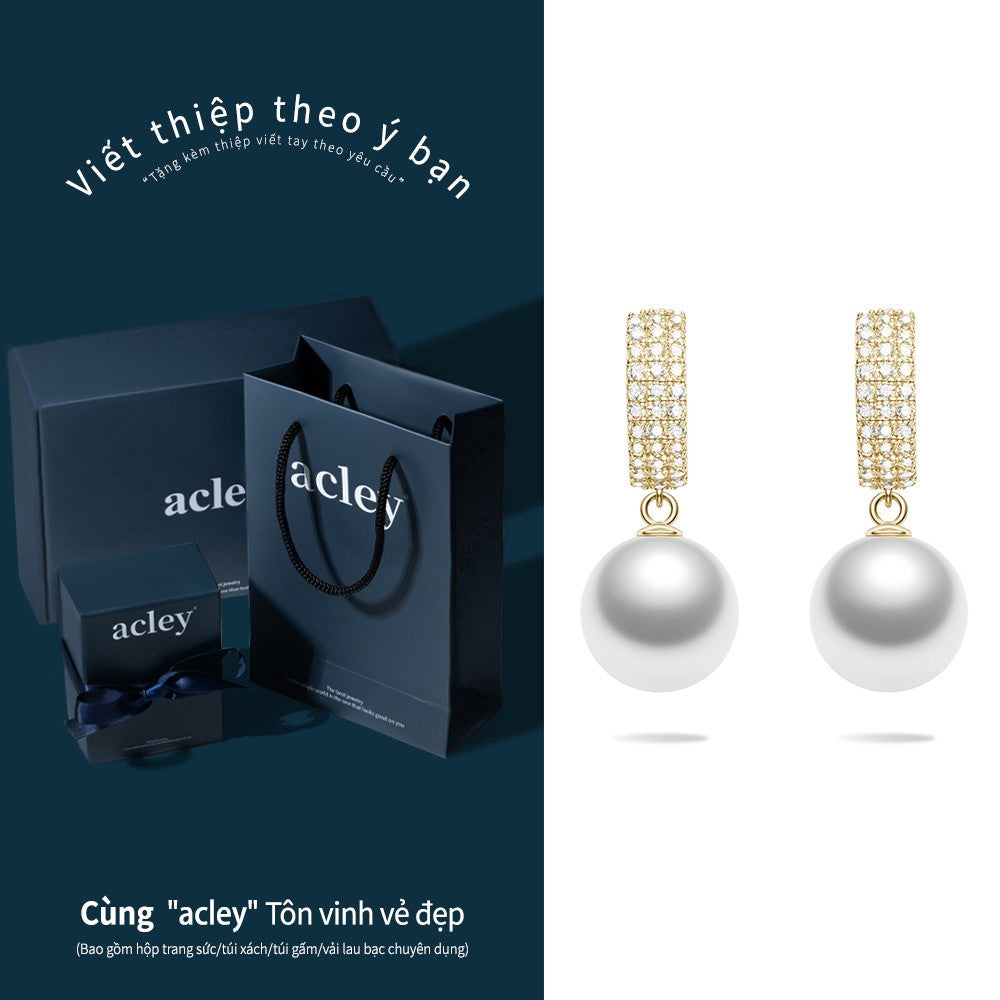Bông tai bạc S925 dáng khoen đính zircon 5A phối ngọc trai