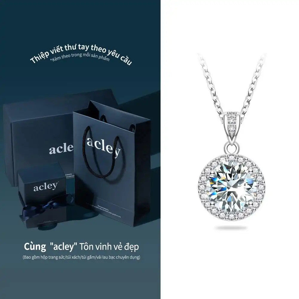 Dây chuyền mặt tròn bạc S925 đính đá Moissanite