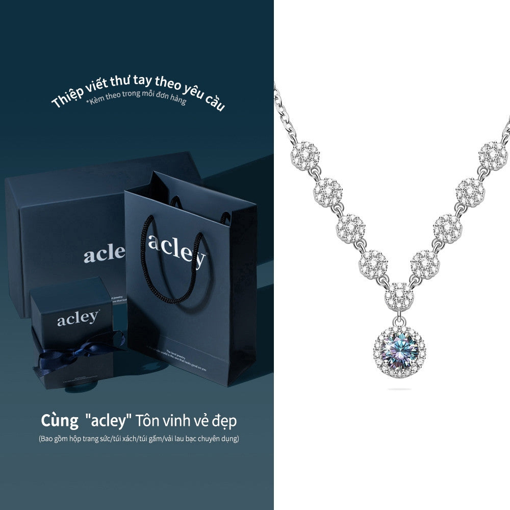 Dây chuyền bạc S925 đính moissanite tròn treo sang trọng