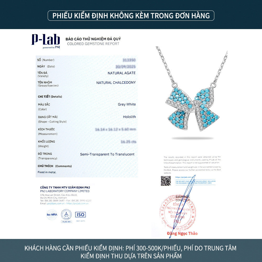 Dây chuyền nơ bạc S925 khảm đá turquoise