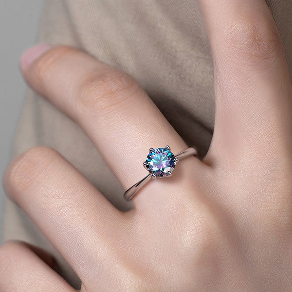 Nhẫn bạc S925 đính đá Moissanite dáng solitaire