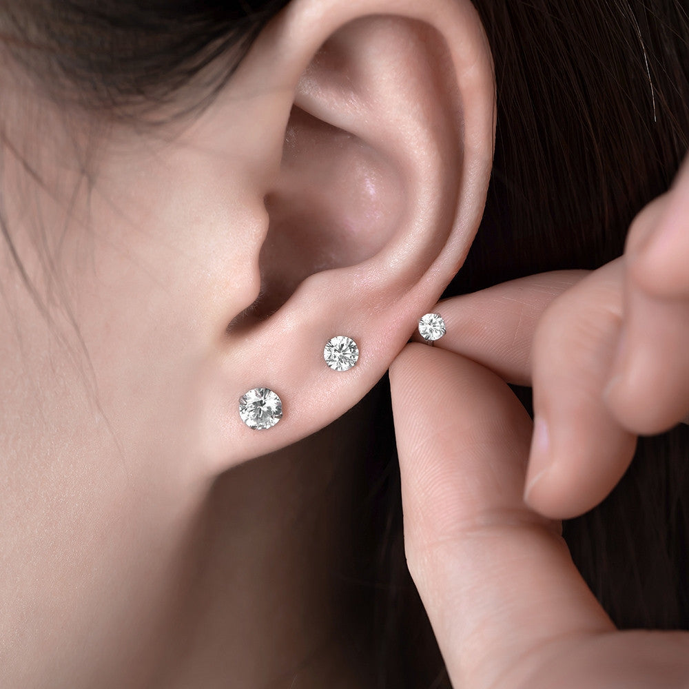 Bộ 3 đôi bông tai nụ bạc S925 đính đá zircon 5A