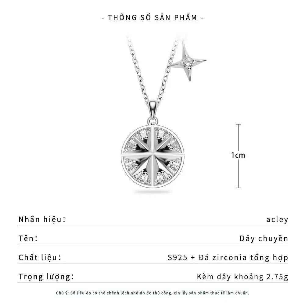 Dây chuyền bạc S925 mặt la bàn đính đá zircon 5A