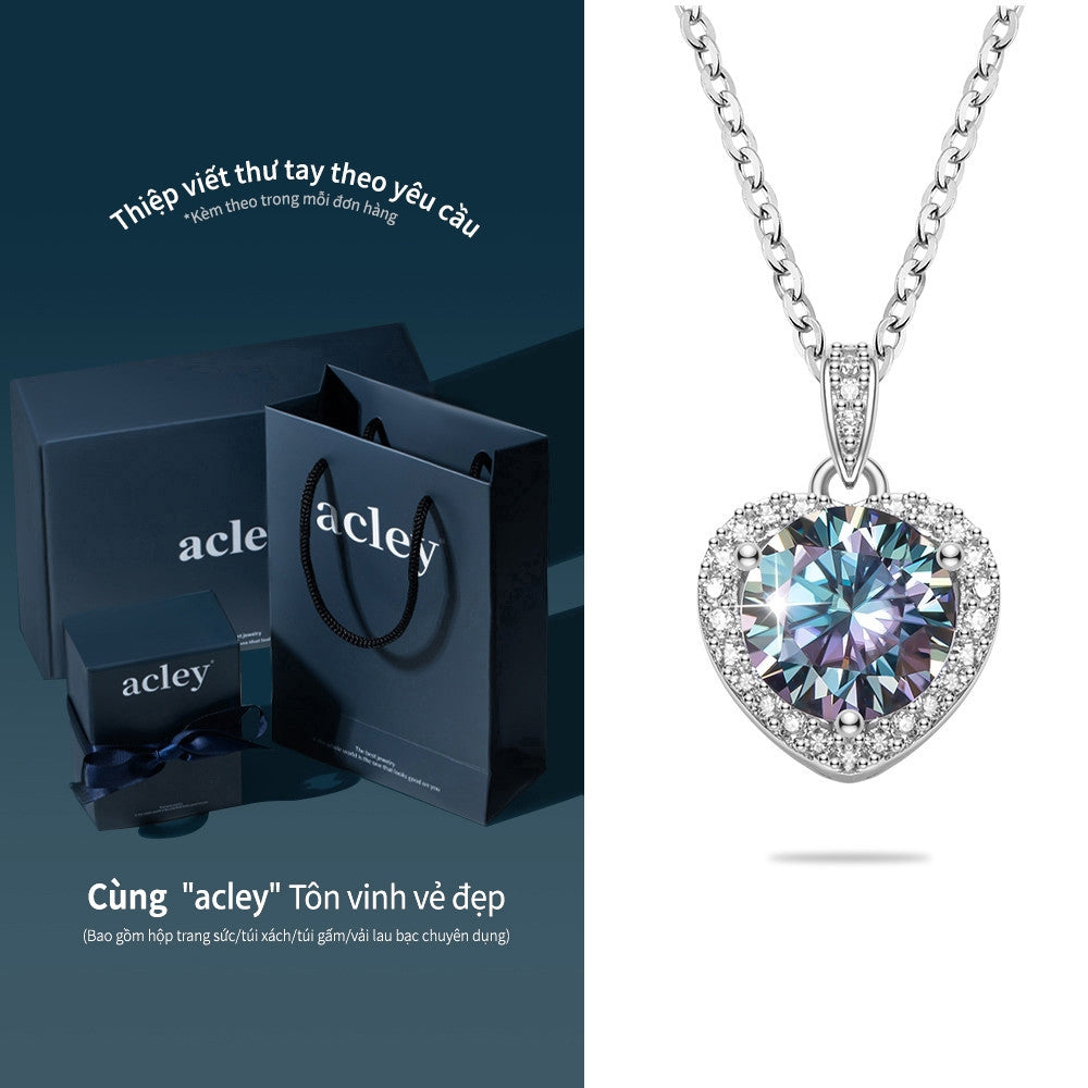 Dây chuyền bạc S925 mặt trái tim đính đá Moissanite