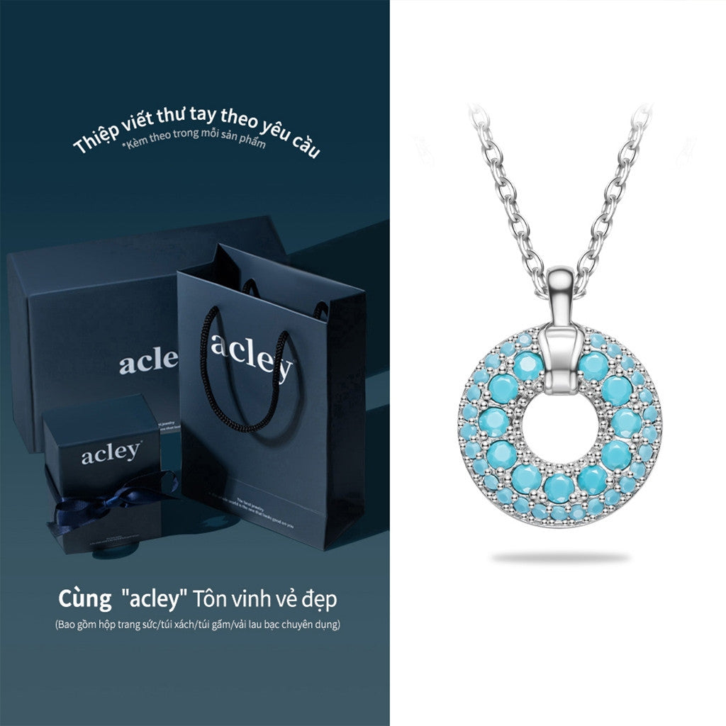 Dây chuyền bạc S925 mặt tròn đá turquoise