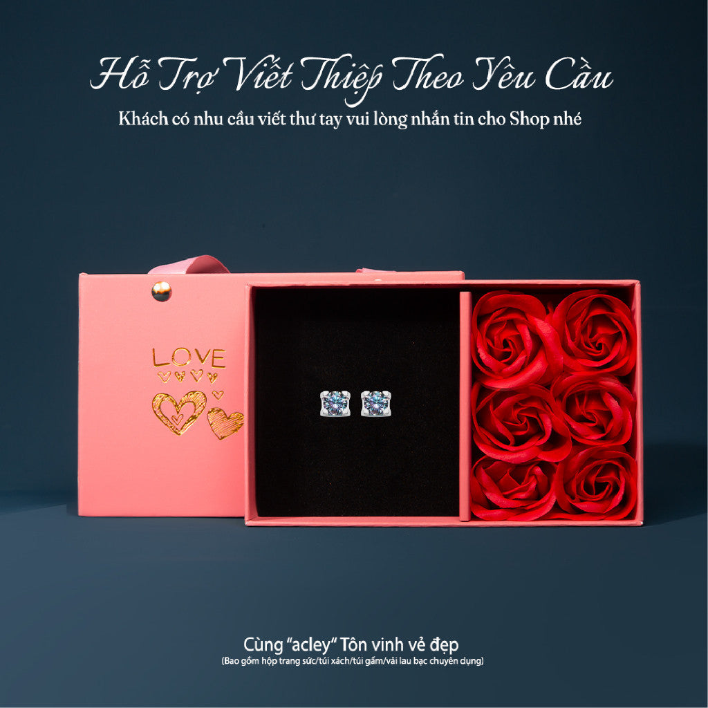 Bông tai nụ bạc S925 đính đá Moissanite dáng vuông