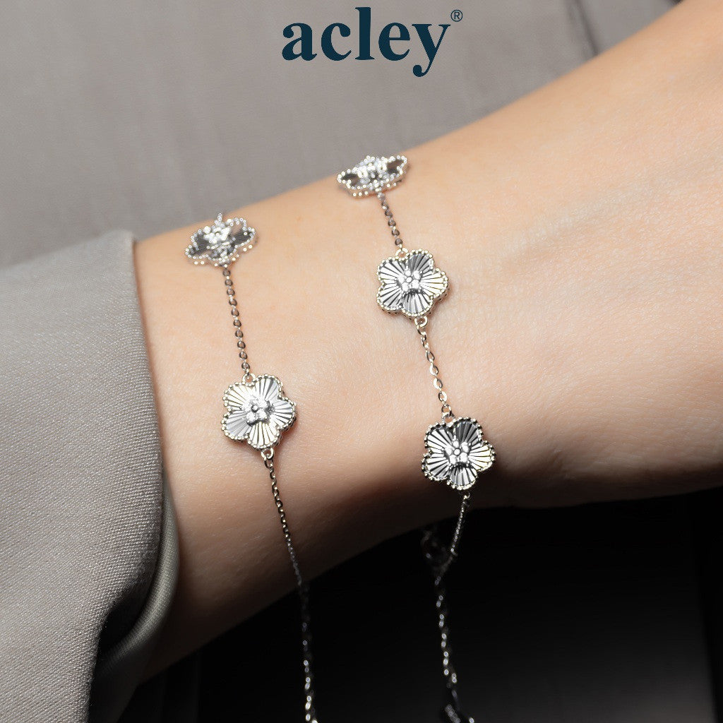 Lắc tay bạc S925 hình hoa đính đá zircon 5A