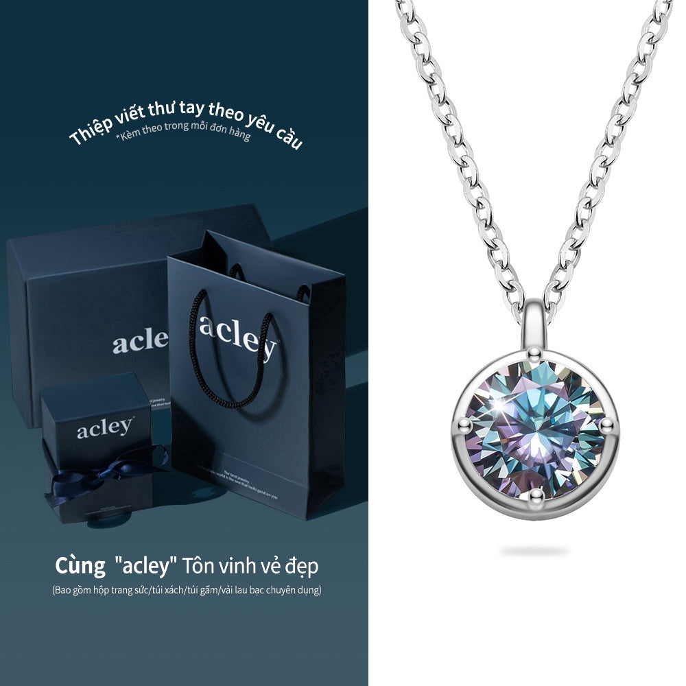 Dây chuyền bạc S925 đính đá Moissanite viên tròn