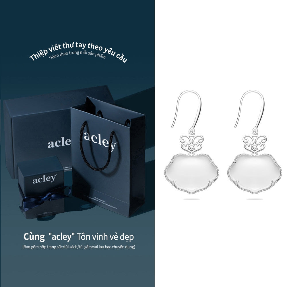 Bông tai móc bạc S925 đá mã não chalcedony