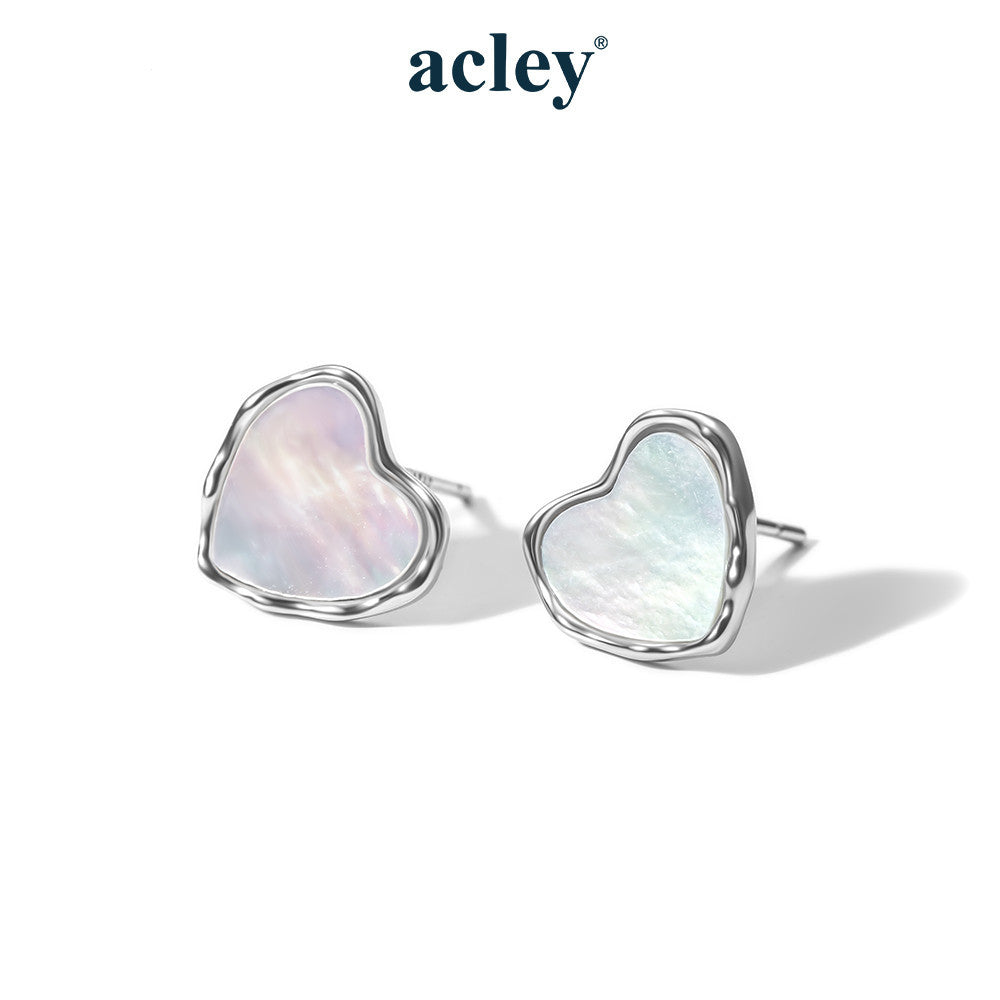 Bông tai nụ bạc S925 mặt trái tim xà cừ trắng