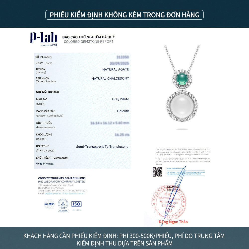 Dây chuyền bạc S925 mặt đá mã não chalcedony viền zircon 5A